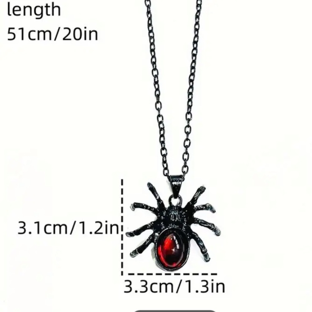 Black and Red Spider Pendant Necklace on 20” black chain Goth Halloween NEW NWT - Picture 2 of 7